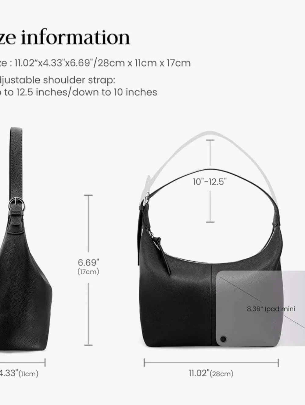 Befen Classic Black Leather Hobo Shoulder Bag